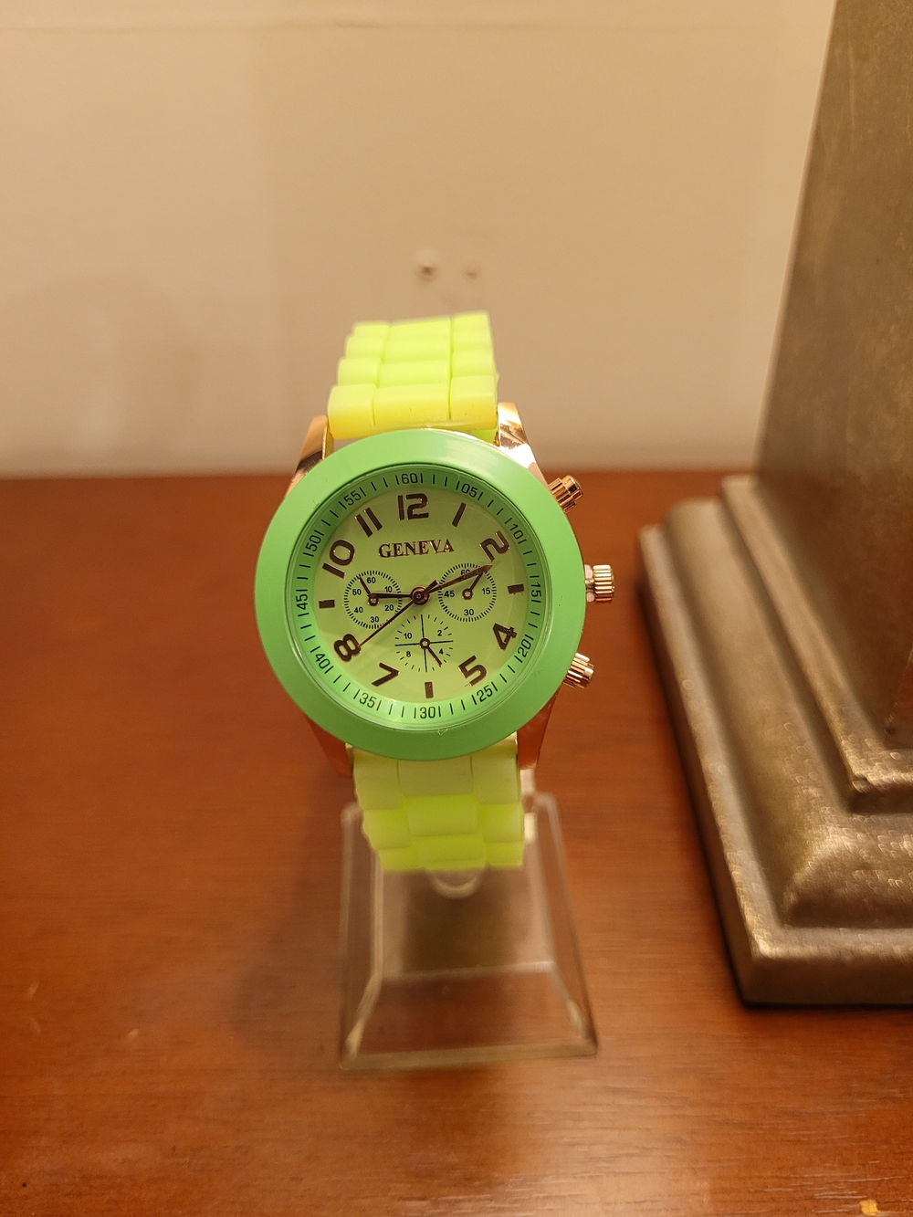 Brand New Neon Lime Green and Rose Gold Geneva Women's Silicone Watch